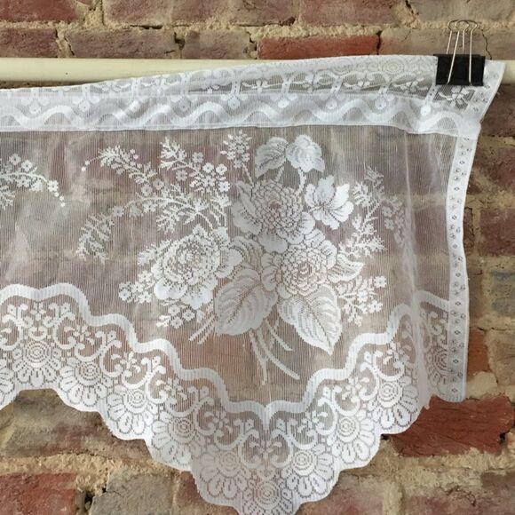 Curtain Lace Valance Flowers 54x20 Cottage White - Picture 2 of 2